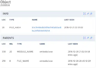 vmtoold.exe hash observed on the host under investigation